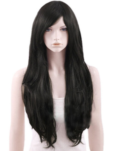 Perruque longue frisée noire en fibre avec boucles en bas