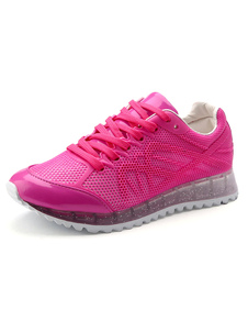 Fuchsia découpe des lanières Lace Up PU cuir Womens baskets
