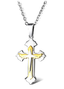 Collier homme argent bicolore en forme de croix