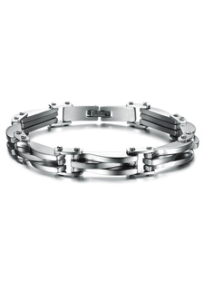 Bracelet homme en acier inoxydable argent multicouche