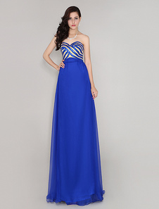 Robe de bal 30D bleu royal d'encolure en coeur avec paillettes