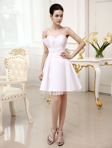 Robe mariée A-ligne en satin blanc avec pan latéral