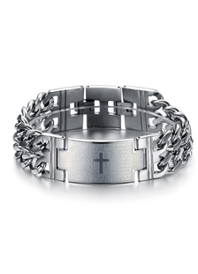 Bracelet homme en acier inoxydable argent pendentif croix
