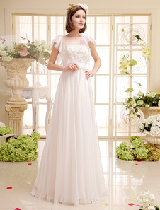 Robe de mariée magnifique A-ligne ivoire avec fleur et perle de col rond