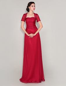 Robe de mère bordeaux d'encolure en coeur avec dentelle longueur plancher