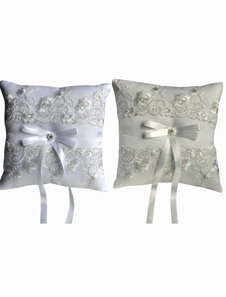 Brodé classique bague de mariage au porteur oreiller avec ruban