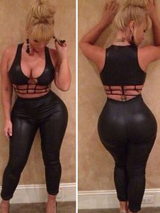 Ensemble de club creusé en polyester noir unicolore à bretelle