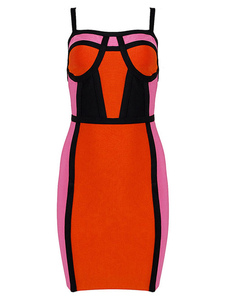 Robe bodycon en rayonne tricolore à bretelles de qualité avec zip