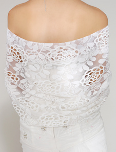 Châle de mariage creusé en dentelle ivoire ouvert devant avec dentelle