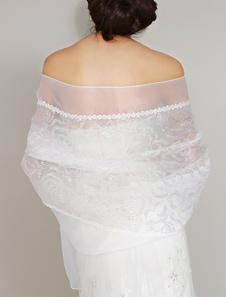 Châle de mariage de qualité en tulle ivoire ouvert devant avec dentelle