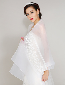 Châle de mariage brodé en tulle ivoire ouvert devant