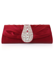 Pochette de soirée plisséeen satin avec cristal à bandoulière pour femme