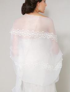 Châle de mariage magnétique en tulle ivoire ouvert devant brodé