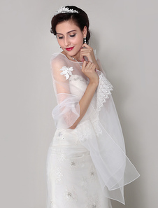 Châle de mariage ivoire ouvert devant avec dentelle