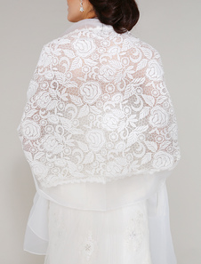 Châle de mariage magnifique en tulle ivoire ouvert devant brodé