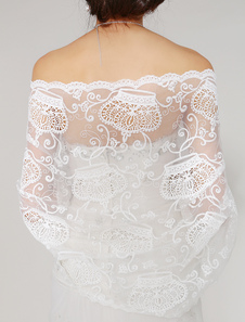 Châle de mariage en dentelle ivoire ouvert devant avec dentelle