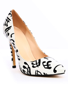 Escarpins à bout pointu et talons aigus en PU imprimé de note musicale