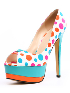 Multi couleur pois PU cuir Peep Toe talons aiguilles