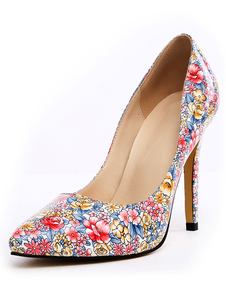 Escarpins à bout pointu et talons aigus en PU multicolore imprimé floral