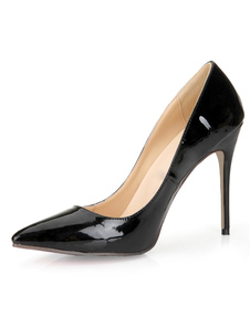 Escarpins à bout pointu et talon aigu en PU verni noir