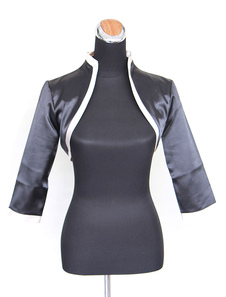 Boléro de mariée en charmeuse noir ouvert devant avec passepoil