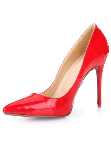 Sublimes escarpins à bout pointu et talons aigus en PU verni rouge