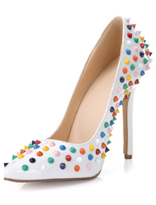 Escarpins à bout pointu blancs avec clous multicolore