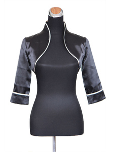 Boléro de mariage noir de col montant avec passepoil