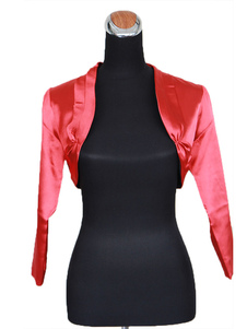 Boléro de mariage plissé rouge ouvert devant de manche longue