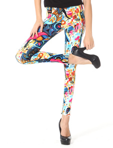 Leggins femme en polyester multicolore imprimé artistique