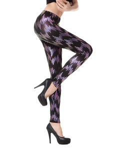 Fascinants leggings féminins violets mode ondé de paillettes à zigzag