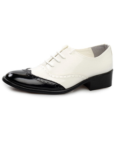 Chaussures en PU verni noir bicolore avec lacet et bout pointu