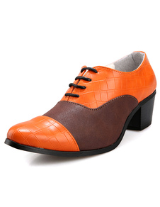 Chaussures homme en PU verni orange bicolore à talon épais et bout pointu