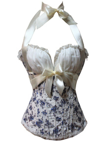 Séduisant corset en synthétique imprimé fleuri à licou avec noeuds