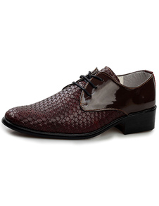 Chaussures homme en PU verni marron à bout pointu avec motif crocodile