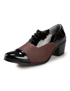 Chaussures homme en PU verni noir bicolore à talon épais et bout pointu