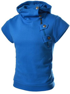 Sweat homme en coton unicolore orné de zip et bouton de manche courte