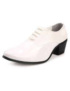 Chaussure homme vernie blanche avec lacet et bout pointu de motif crocodile