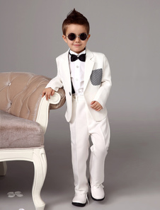 Costume cortège enfant en polyester blanc à poche écossaise
