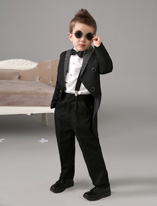 Costume cortège enfant en polyester noir unicolore à pois