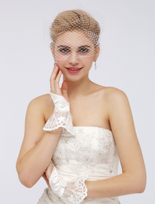 Gants ivoires de mariage longueur de poignet avec dentelle sans doigt