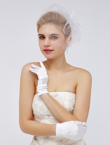 Gants de mariée en satin stretch blanc longueur de poignet