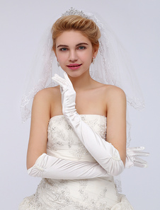 Gants de mariée longueur de bras avec perles de deux lignes