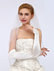 Gants ivoires de mariage longueur de coude à doigts nus avec dentelle