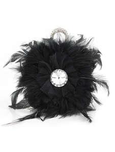 Pochette de soirée noire pailletée avec plume et stress à bandoulière