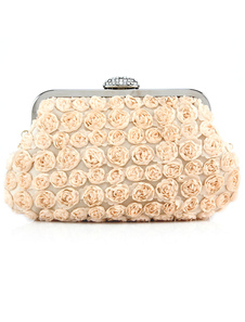 Pochette de soirée unicolore avec perles et petites fleurs à bandoulière