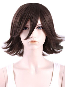 Perruque sublime courte droite marrone ébouriffée en fibre de bout dressé