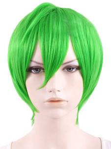 Perruque douce femme courte et droite verte ébouriffée en fibre
