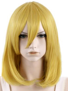 Perruque femme moyenne droite jaune en fibre résistante à la chaleur