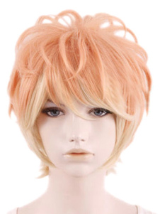 Perruque femme courte frisée orange ébouriffée en fibre résistante à la chaleur
